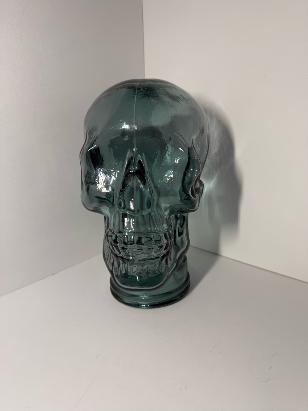 Huge Solid Glass Skull Decorative Sculpture - Green Blue